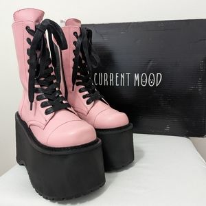 Current Mood Pink and Black Platform Combat Boots